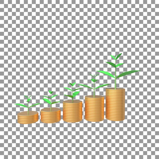 PSD Árbol de crecimiento positivo de infografía de negocios en crecimiento 3d en monedas