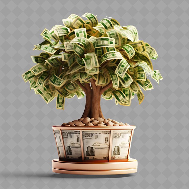 PSD un árbol con dinero creciendo fuera de él y un árbol con un billete de un dólar en él