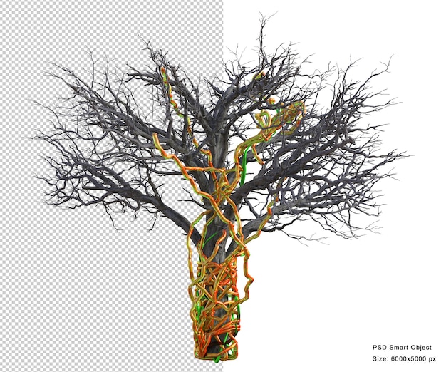 PSD Árbol espeluznante aislado render 3d