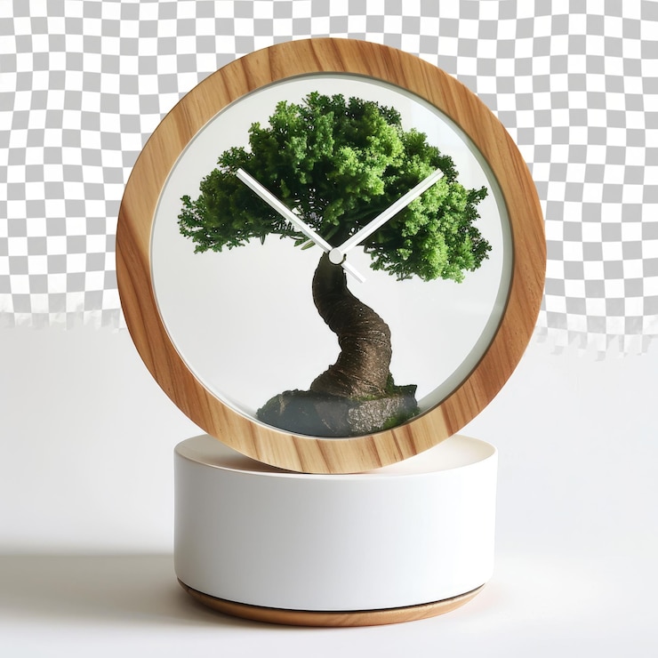PSD un árbol está en un marco redondo con un fondo blanco