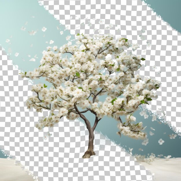 PSD un árbol de flores blancas se destaca contra el cielo oscuro