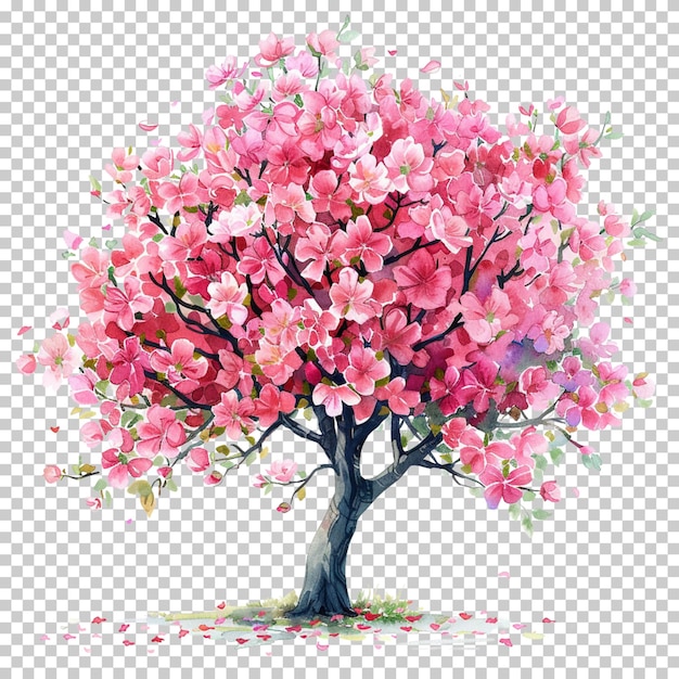 PSD Árbol de flores de tulipán de ceniza con flores rosadas aisladas en un fondo transparente