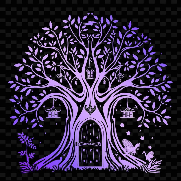 PSD un árbol con un fondo púrpura con la palabra 