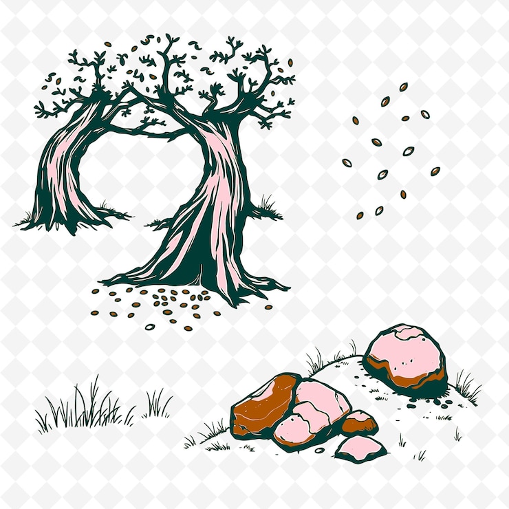 PSD un árbol con una forma redonda y un círculo redondo con la palabra "primavera" en él