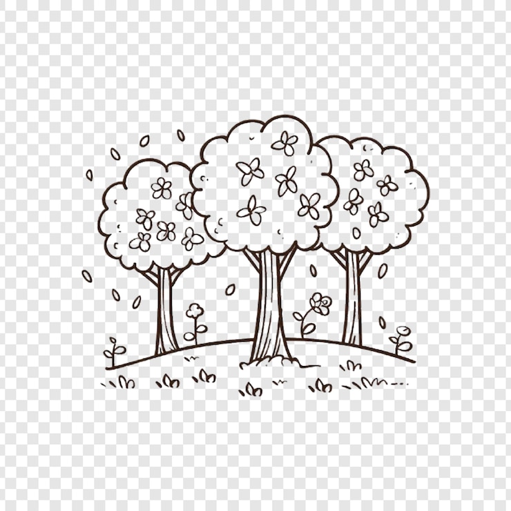 PSD un árbol y la hierba en un fondo transparente