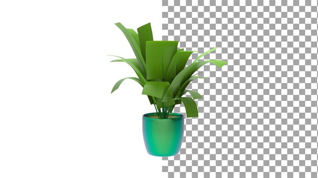 Árbol de hoja grande en maceta sin sombra 3d render