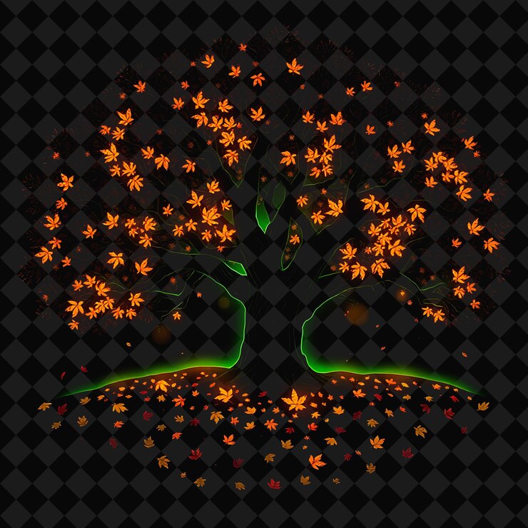 PSD un árbol con las hojas del árbol en un fondo negro