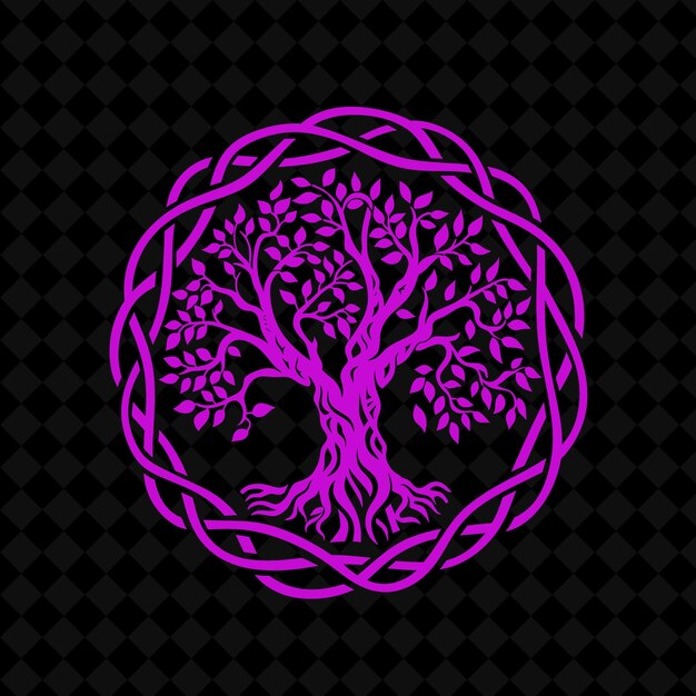 un árbol con hojas púrpuras en un fondo negro