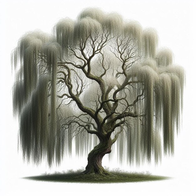 Un árbol con una imagen de un árbol con musgo colgando de él