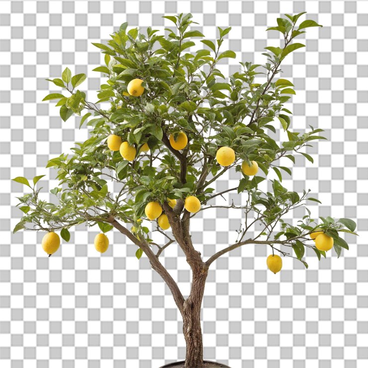 PSD árbol de limón con frutas maduras aisladas sobre un fondo transparente
