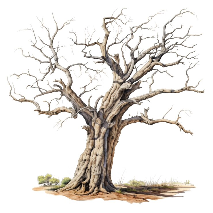 PSD árbol muerto aislado sobre un fondo transparente