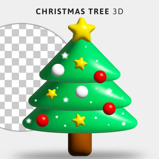 PSD Árbol de navidad 3d con bolas de adornos sobre fondo transparente