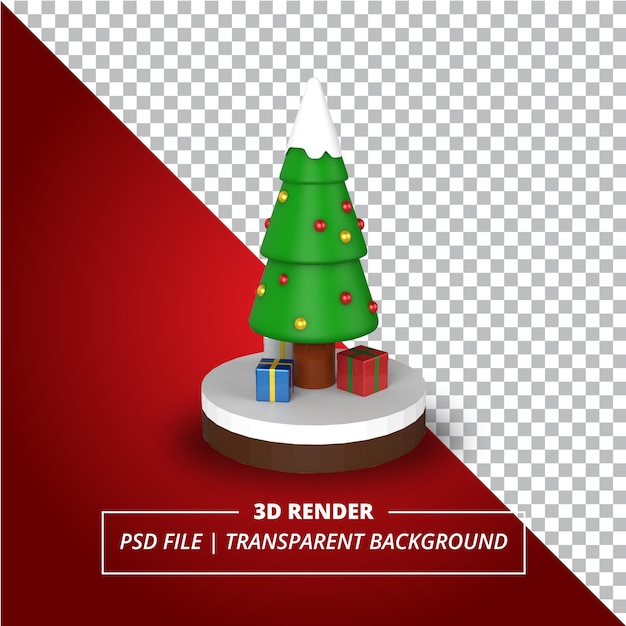 Árbol de navidad 3d con caja de regalo sobre fondo transparente