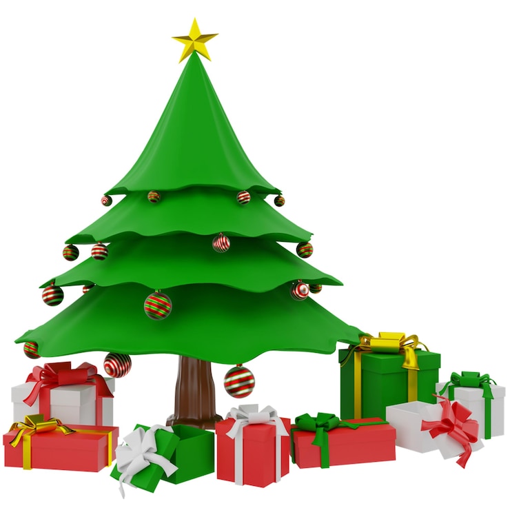 PSD árbol de navidad en 3d y caja de regalos