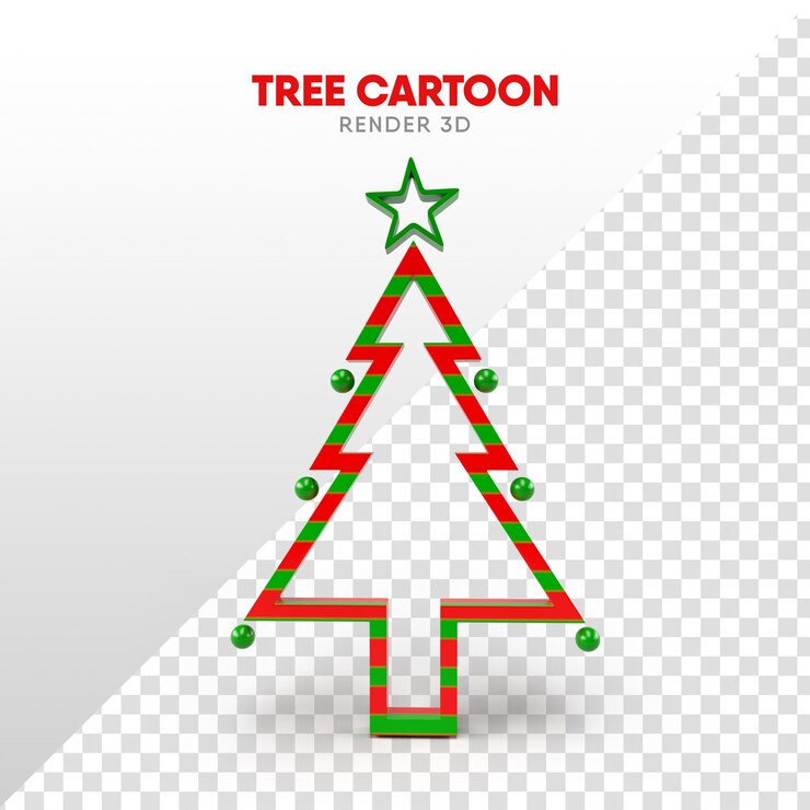 PSD árbol de navidad en 3d render en formato de dibujos animados para plantilla y composición de navidad
