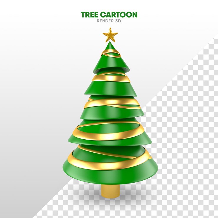 PSD árbol de navidad en 3d render en formato de dibujos animados para plantilla y composición de navidad