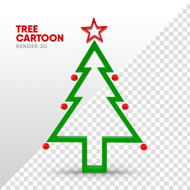 Árbol de navidad en 3d render en formato de dibujos animados para plantilla y composición de navidad