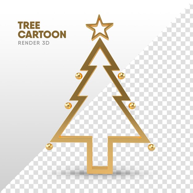 Árbol de navidad en 3d render en formato de dibujos animados para plantilla y composición de navidad