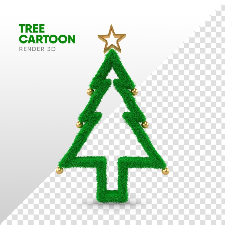 PSD árbol de navidad en 3d render en formato de dibujos animados para plantilla y composición de navidad