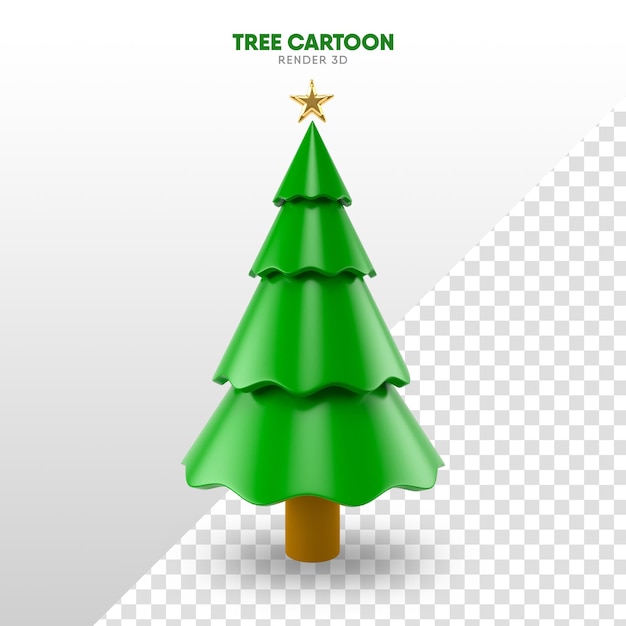 Árbol de navidad en 3d render en formato de dibujos animados para plantilla y composición de navidad