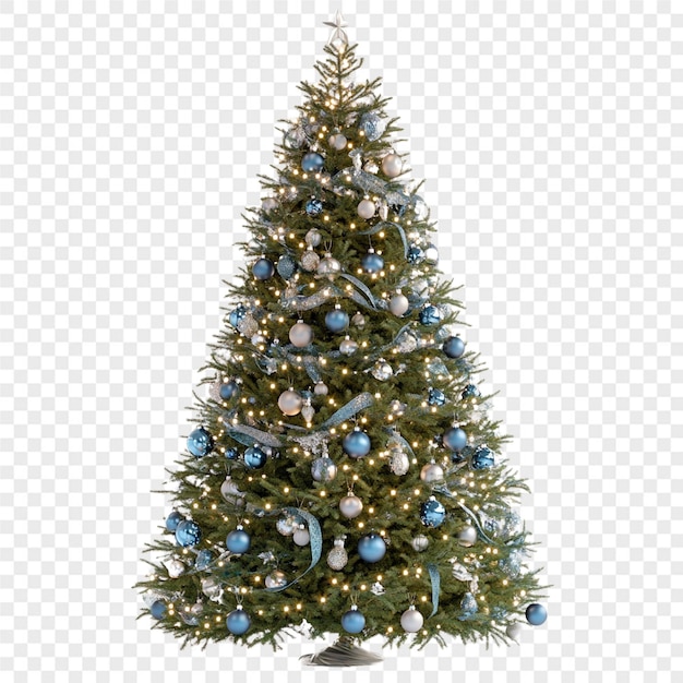 un árbol de Navidad con adornos azules y plateados en él