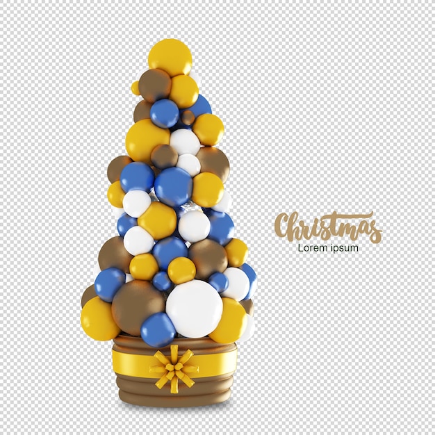 Árbol de navidad con bolas de colores en 3d rendering aislado