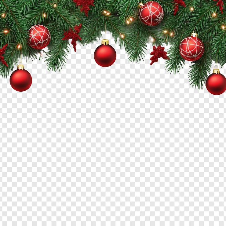 PSD árbol de navidad con bolas rojas en un fondo transparente