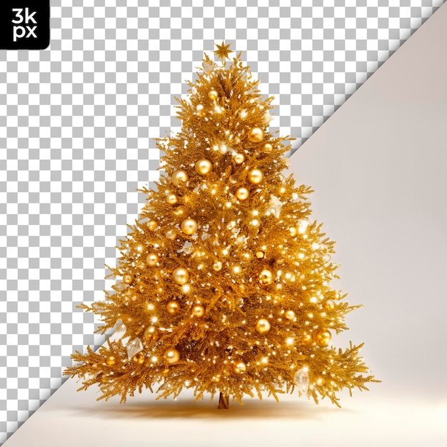 Árbol de Navidad dorado aislado sobre un fondo transparente