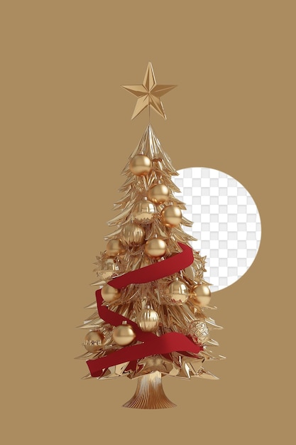 árbol de Navidad dorado con una estrella aislada en un fondo transparente