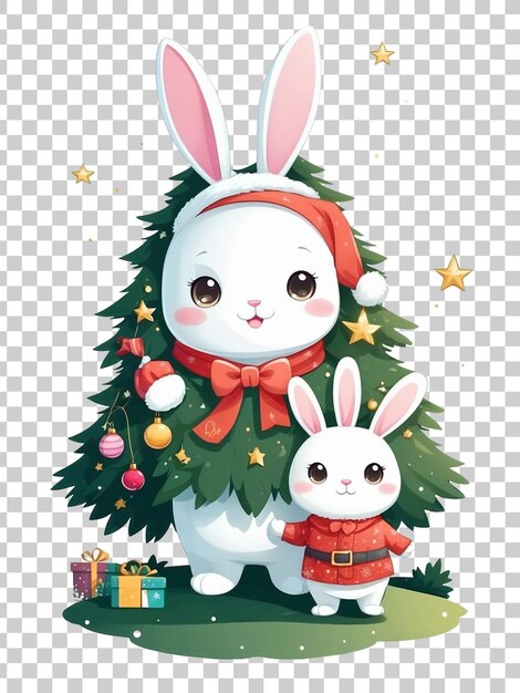 un árbol de Navidad con dos conejos y un árbol de navidad