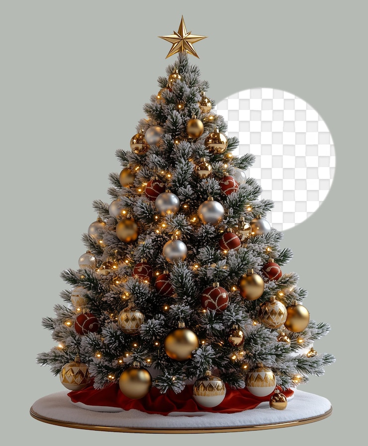 PSD árbol de navidad con una estrella aislada en un fondo transparente