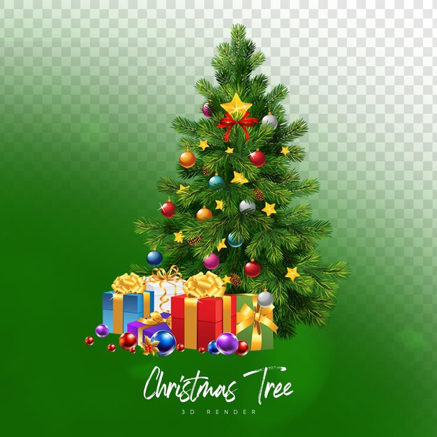 Un árbol de Navidad con una estrella en él está en un fondo aislado