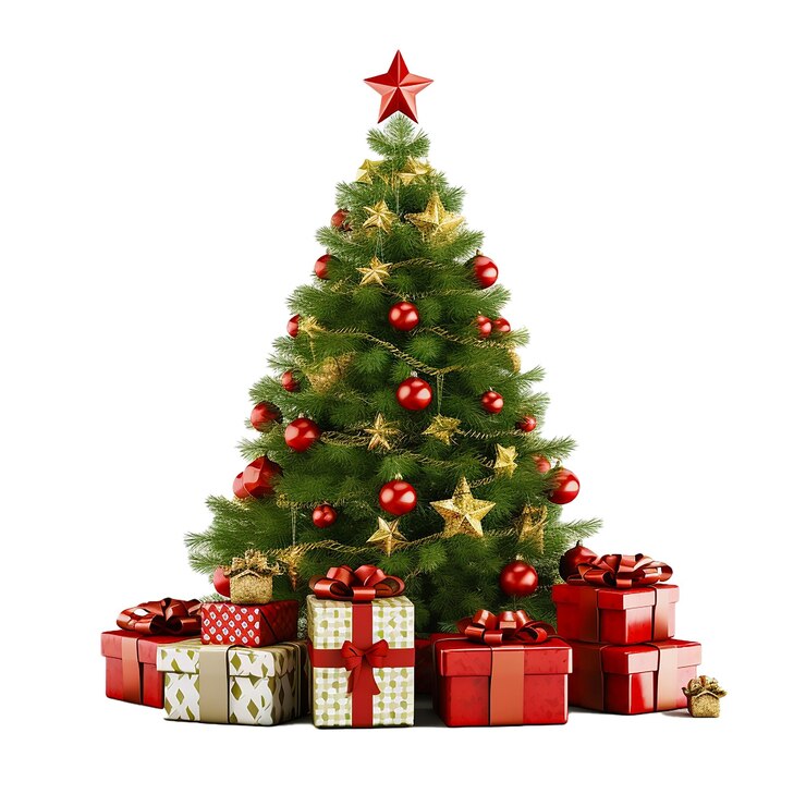 PSD un árbol de navidad con una estrella roja en él