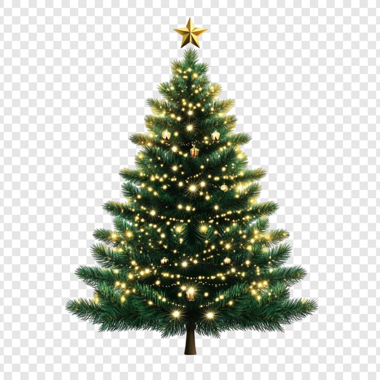 PSD árbol de navidad festivo luces de estrellas doradas adornos temporada de vacaciones de invierno