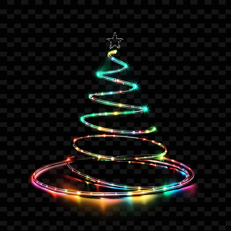 PSD un árbol de navidad hecho de luces de neón con una estrella en él