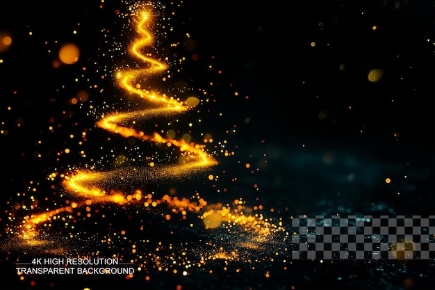 PSD Árbol de navidad hecho de partículas espirales y hilos de luz sobre un fondo transparente