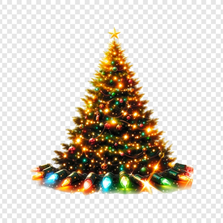 PSD árbol de navidad con luces con fondo transparente