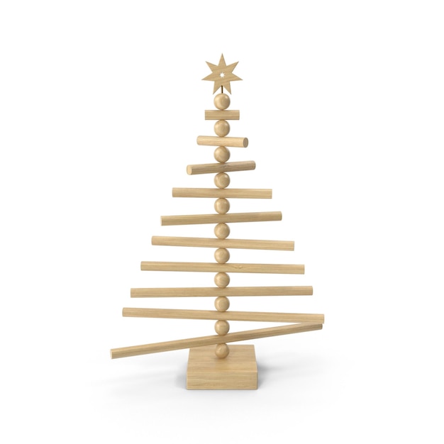 un árbol de Navidad de madera hecho de madera con una estrella en él