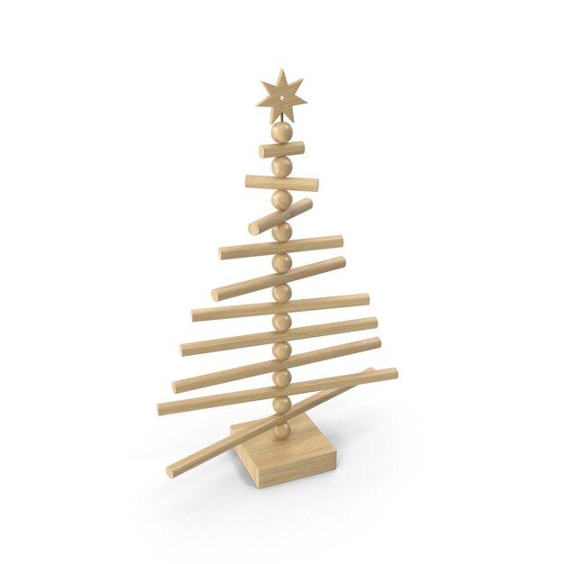 un árbol de Navidad de madera hecho de madera con una estrella de madera en él
