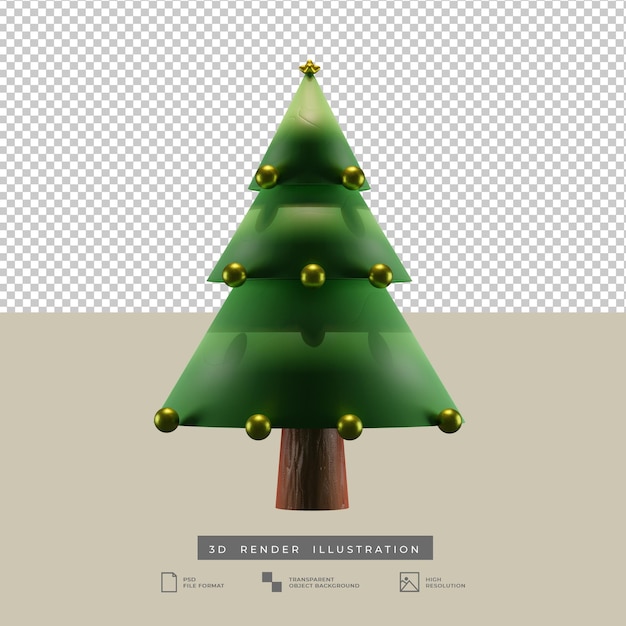 Árbol de navidad minimalista con decoración de bolas de oro ilustración 3d