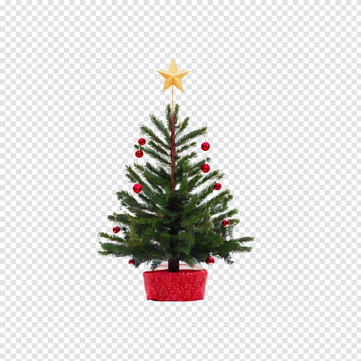 PSD un árbol de navidad con una olla roja con una estrella en ella