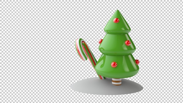 Árbol de navidad y piruleta aislado ilustración 3d