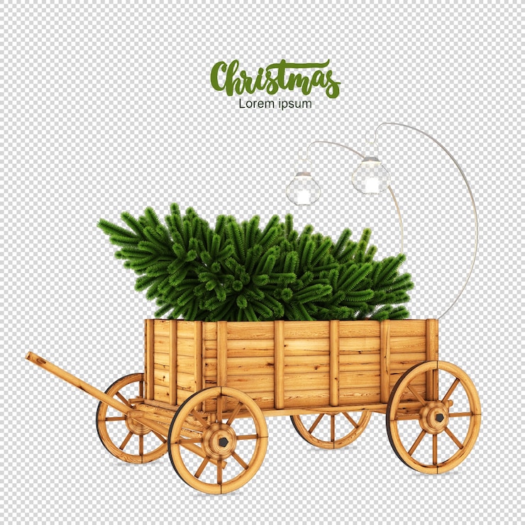 PSD árbol de navidad en el rickshaw en 3d rendering aislado