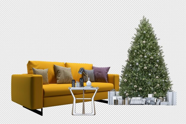 PSD Árbol de navidad y sillón en 3d prestados