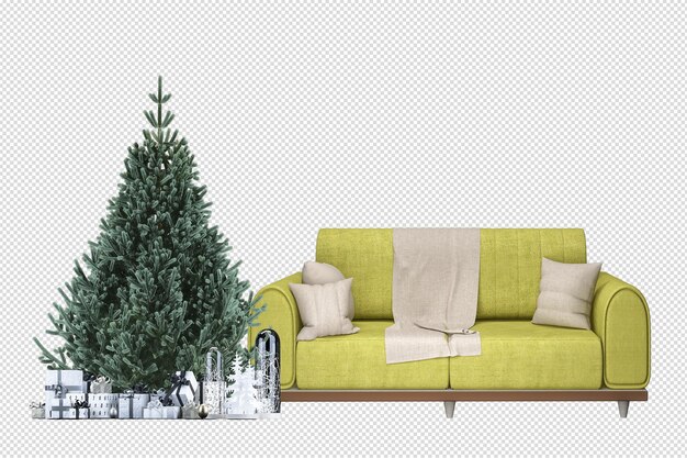 PSD Árbol de navidad y sillón en 3d prestados