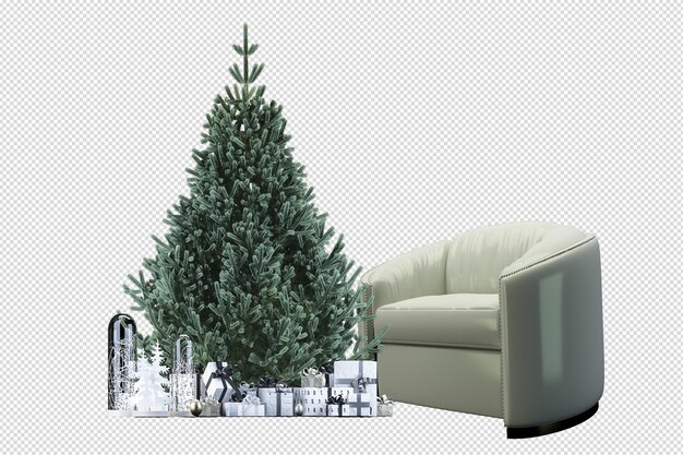 PSD Árbol de navidad y sillón en 3d prestados