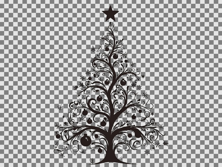 PSD un árbol negro con una estrella y adornos