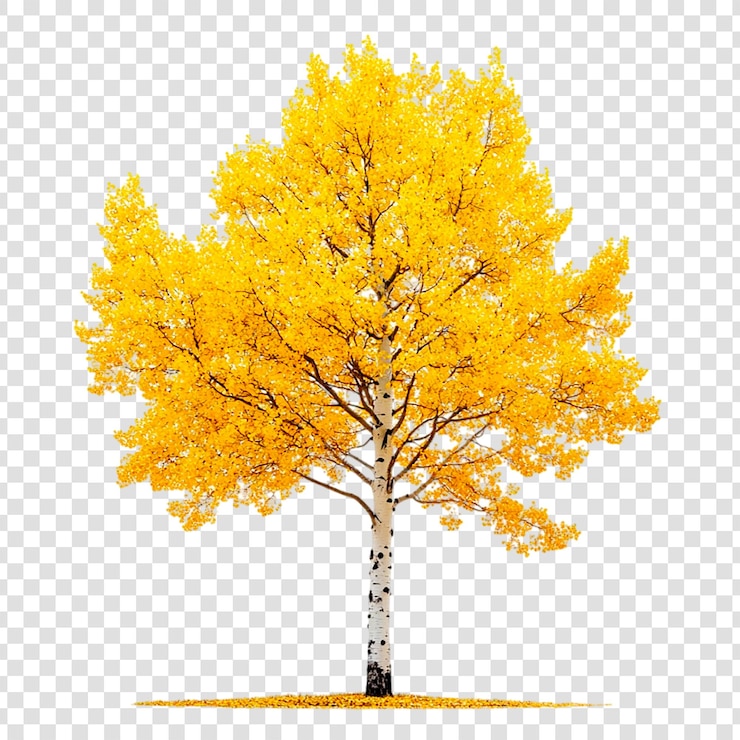 PSD árbol de otoño dorado aislado sobre un fondo blanco