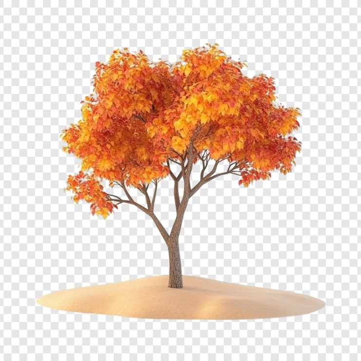 PSD árbol de otoño en una duna de arena paz soledad follaje vibrante