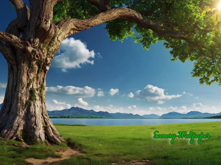 PSD un árbol con las palabras bienvenido a las montañas en letras verdes